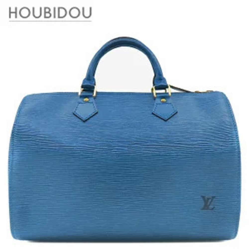 Louis Vuitton Speedy Epi Leather Handbag Toledo Blue Boston Bag Key Padlock